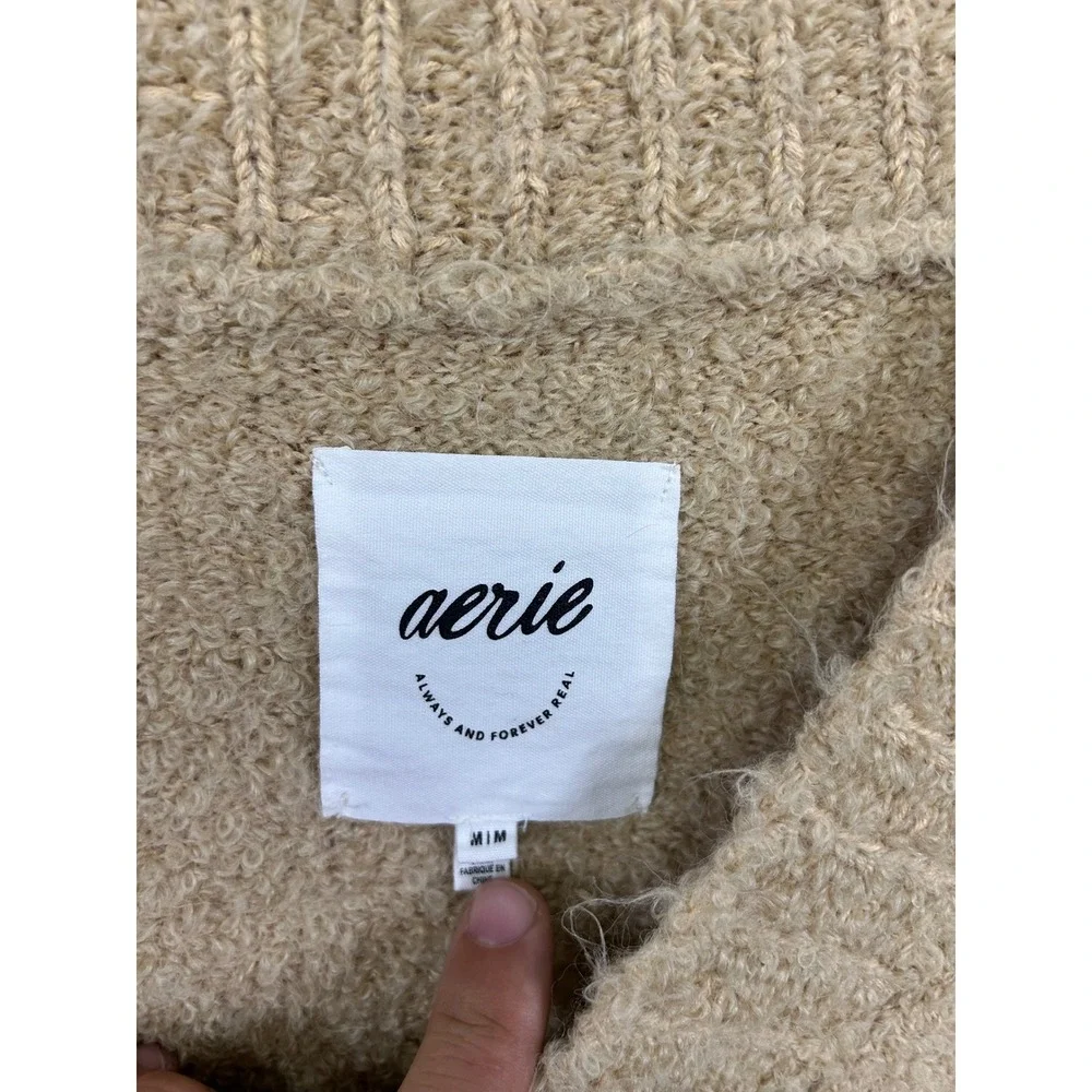 Cozy Gorpcore Aerie Womens Size M Tan Bouclé Oversized Crewneck Pullover Sweater